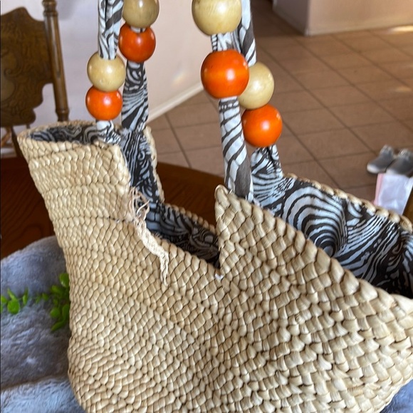 AHAVA Straw Tote with Orange and Cream Accents - Picture 9 of 11